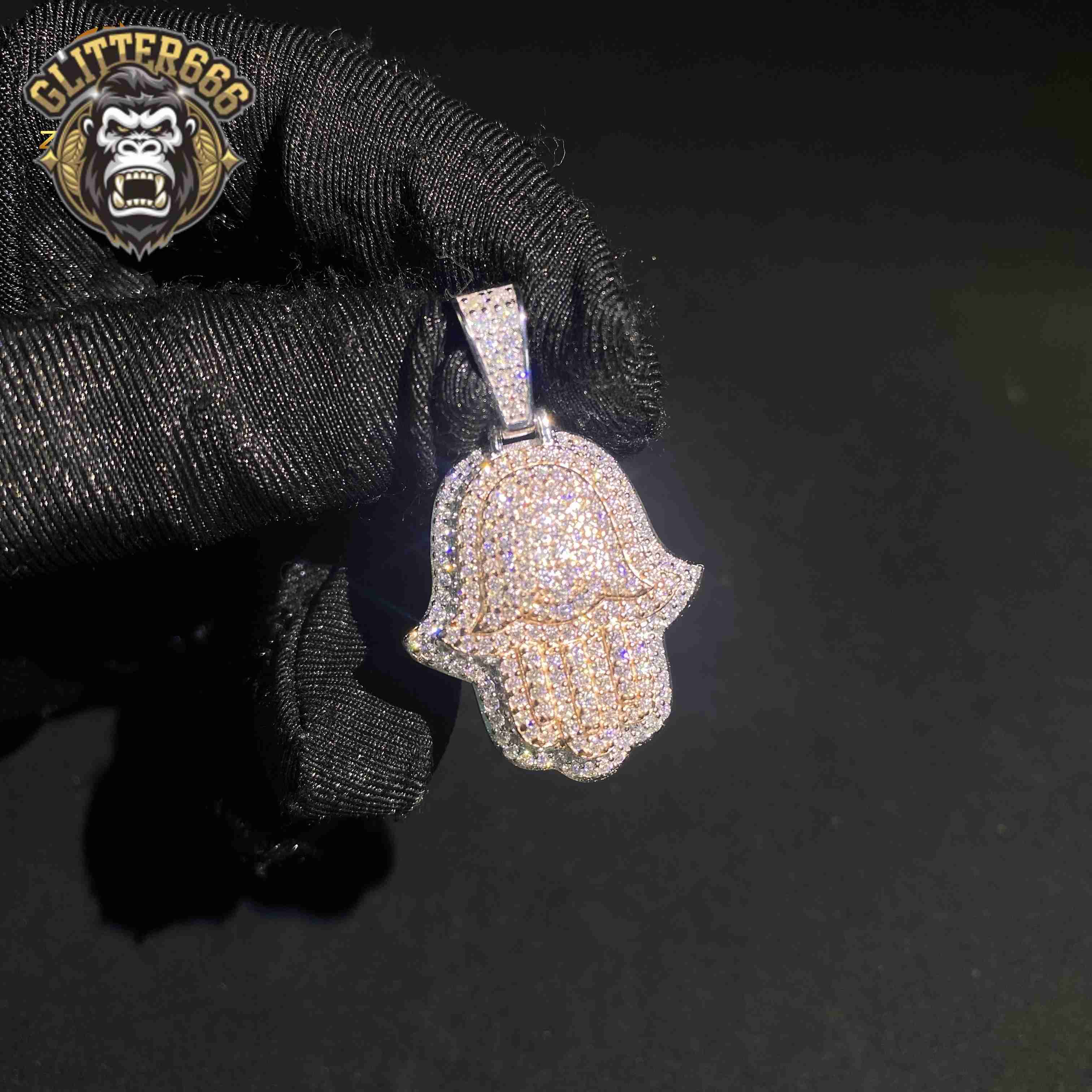 High Quality Ready to Ship Two Tone Hamsa Charm Fine Hip Hop Jewelry 925 Silver VVS Moissanite Custom Iced Out Diamond Pendant