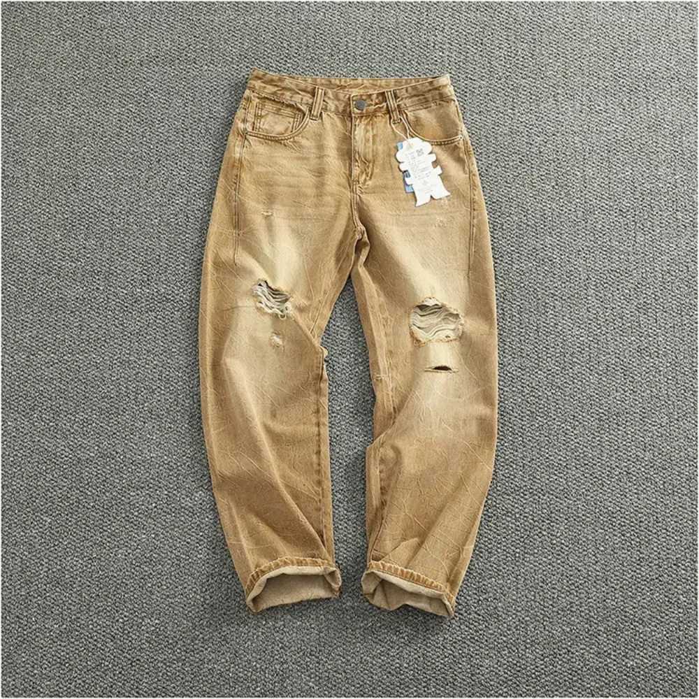 Men's Jeans Spring and summer new thin pants jeans men loose straight leg wide casual pants American high street hole pants tide X260919