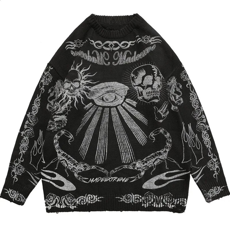 Hip Hop Mens Streetwear Harajuku y2k Oversized Sweater Vintage Anime Knitted Cotton gothic Sweaters Pullover Unisex 260920