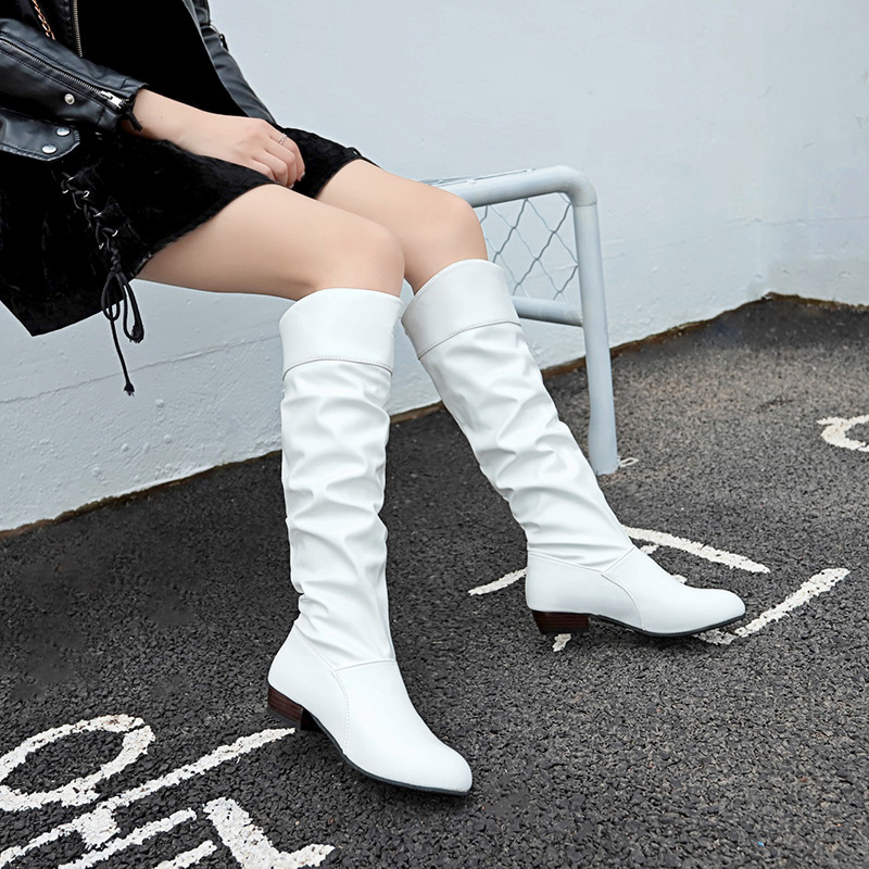Plus Size Women's hxdnice_shop Flat Mid-Calf Riding Boots Niche Design Light Luxury Round Toe Pleated High Tube Boots Autumn Winter New