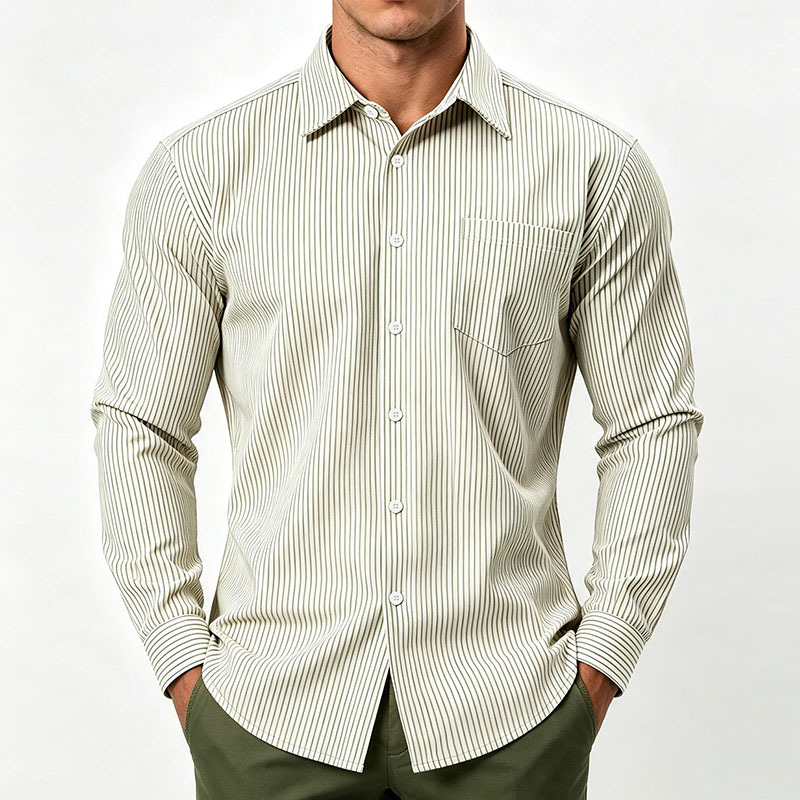 Men's Striped Long Sleeve Shirt Casual Turn-down Collar Loose Fit Button Down Shirts Big Size Breathable Formal Blouse for Men
