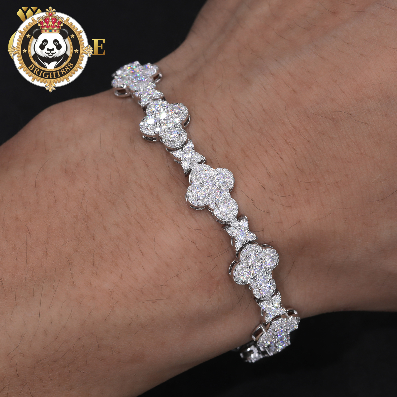 Versatile Mens Bracelet Fashion White Gold 10mm 925 Sterling Silver VVS Moissanite Diamond Iced Out Star Cross Link Bracelet