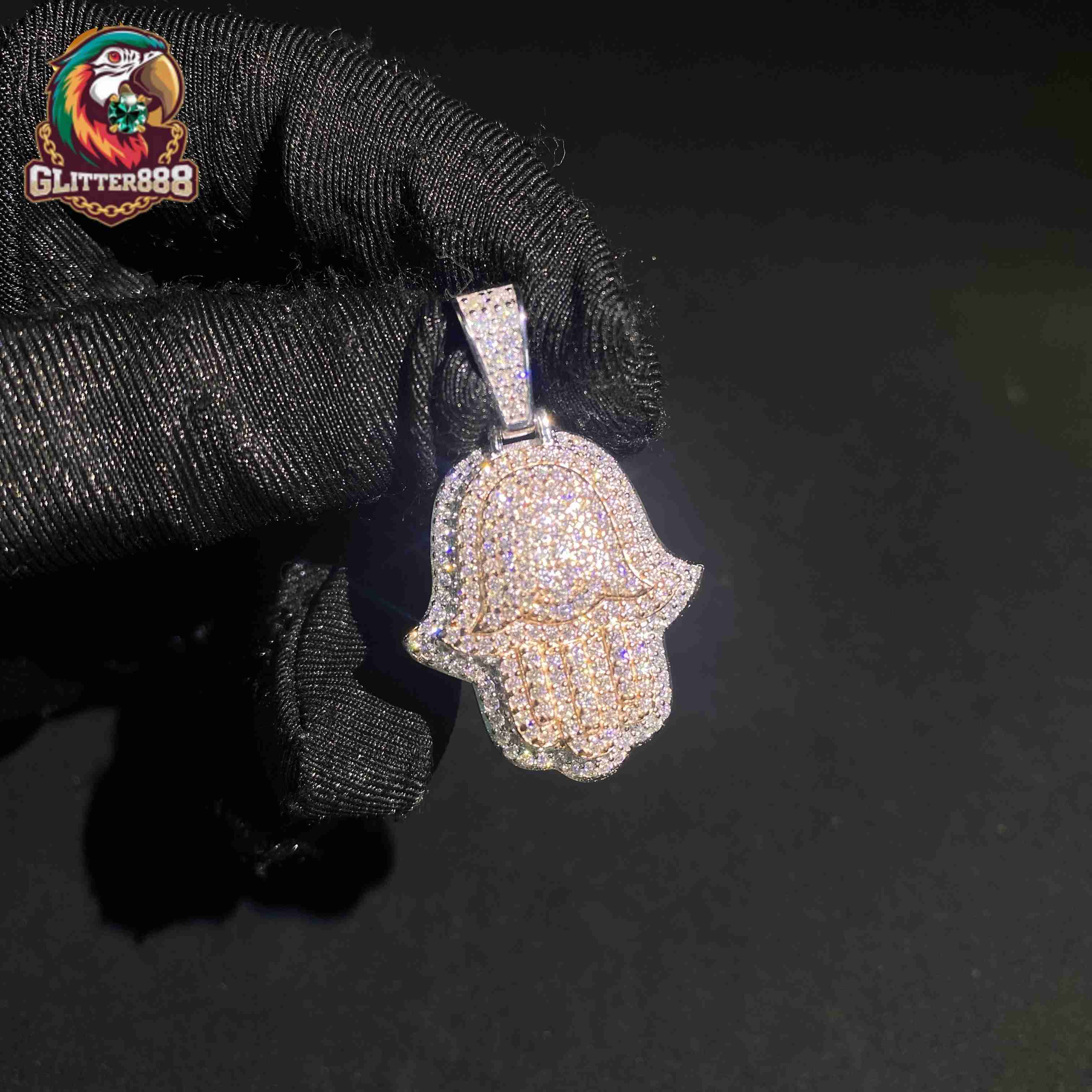 High Quality Ready to Ship Two Tone Hamsa Charm Fine Hip Hop Jewelry 925 Silver VVS Moissanite Custom Iced Out Diamond Pendant