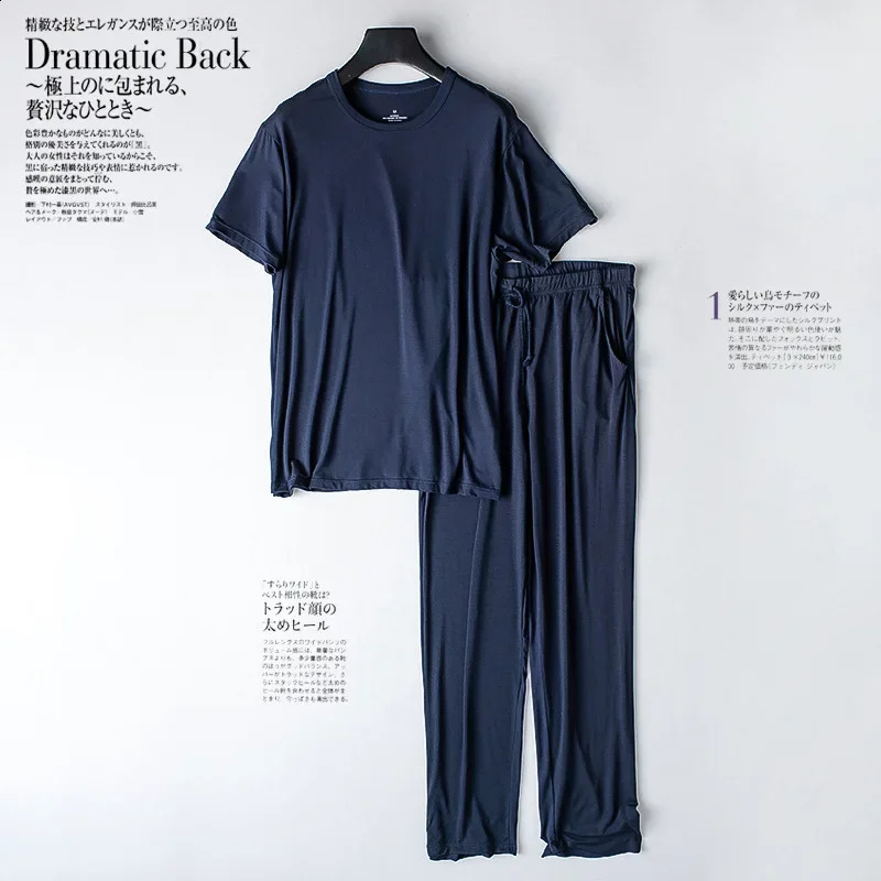 Mens Spring And Summer Modal Pajamas Twopiece Shortsleeved Trousers Thin Large Size Loose Sports Home Wear Suit Sleepwear 260920