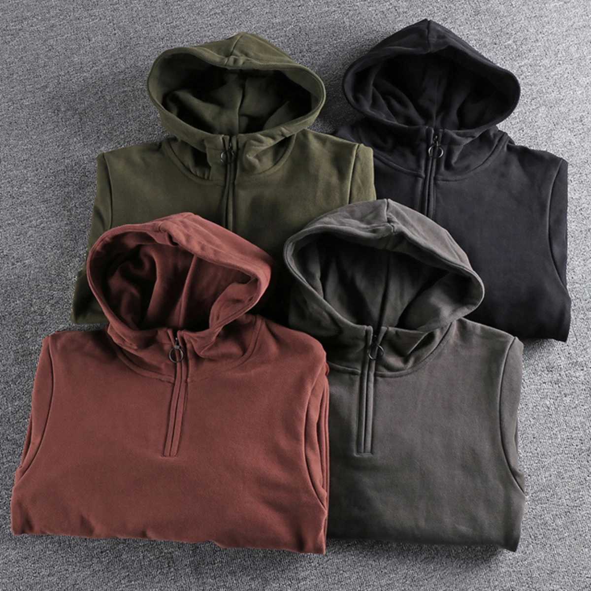 Men's Hoodies Sweatshirts High weight plus velvet thickened new half-open collar hooded men's sweater to make old trend Japanese youth jac