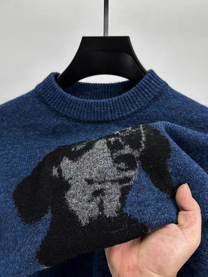 High end y cute dog jacquard sweater men's autumn winter ner trend Korean youth casual warm knit pullover 260920