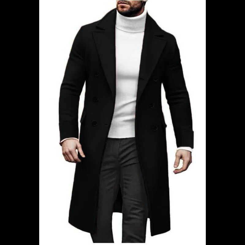Business Blends Mens Men's Wool Comfortable Overcoat Clothing Men's Woolen Long Coat Double Breasted Men Coat British Trench Coat Woolen O