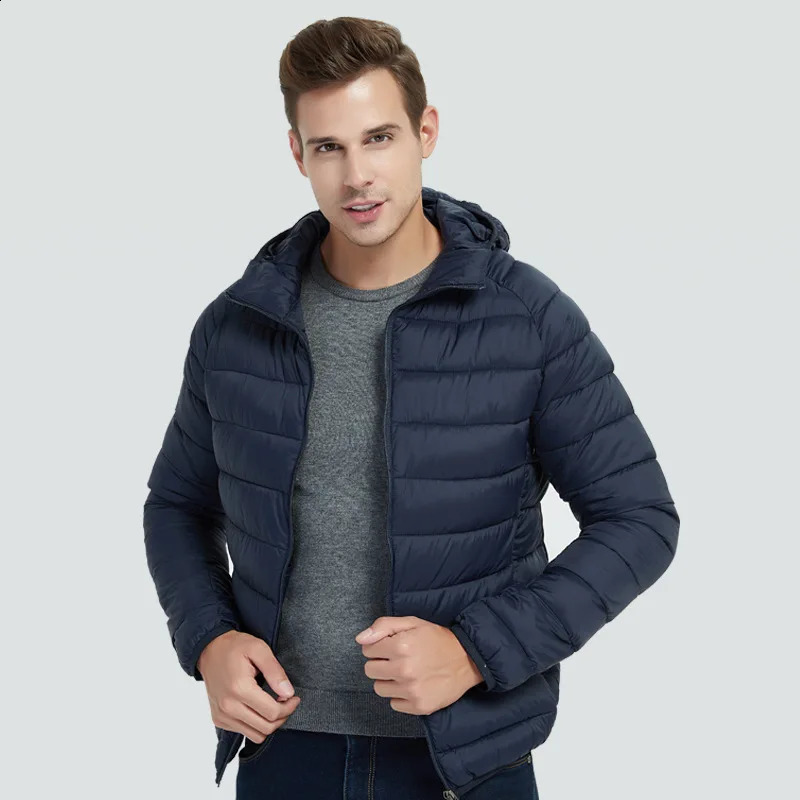 Men Hiking Down Cotton Jacket Hooded Lightweight Parkas Zip Pocket Fashion Outerwear Casual Padded Jacket and Coat Men Winter 260920