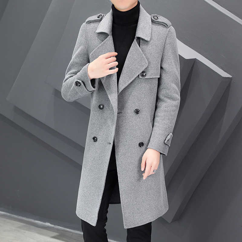Solid Blends Men's Color Wool Men's Over-Knee Woolen Coats 2025 Autumn Winter Business Casual Wool Windbreaker Jackets Outwear Warm Long O