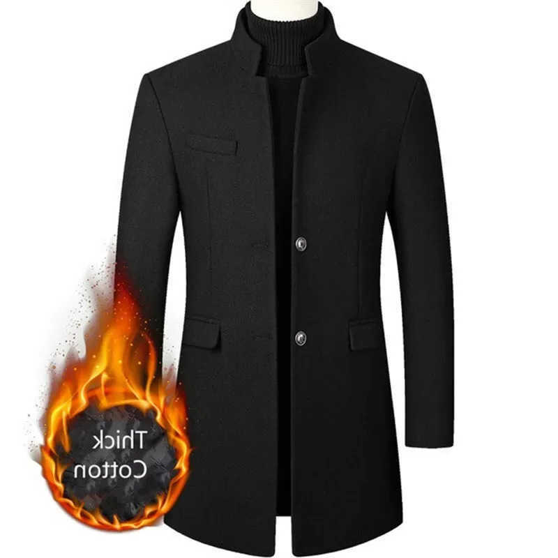 Autumn Blends Mens Men's Wool Winter Long Woolen Coats Mens Business Office Casual Slim Solid Wool Windbreaker Thicken Warm Trench Jacket D2609