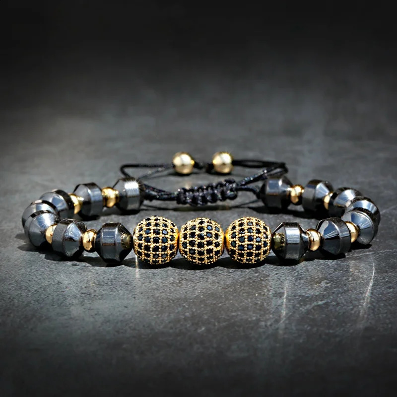 y Micro Pave CZ 8mm Disco Charm Men Bracelet Classic Hematite Beaded Woven Bracelets Bileklik Women Jewelry 260920