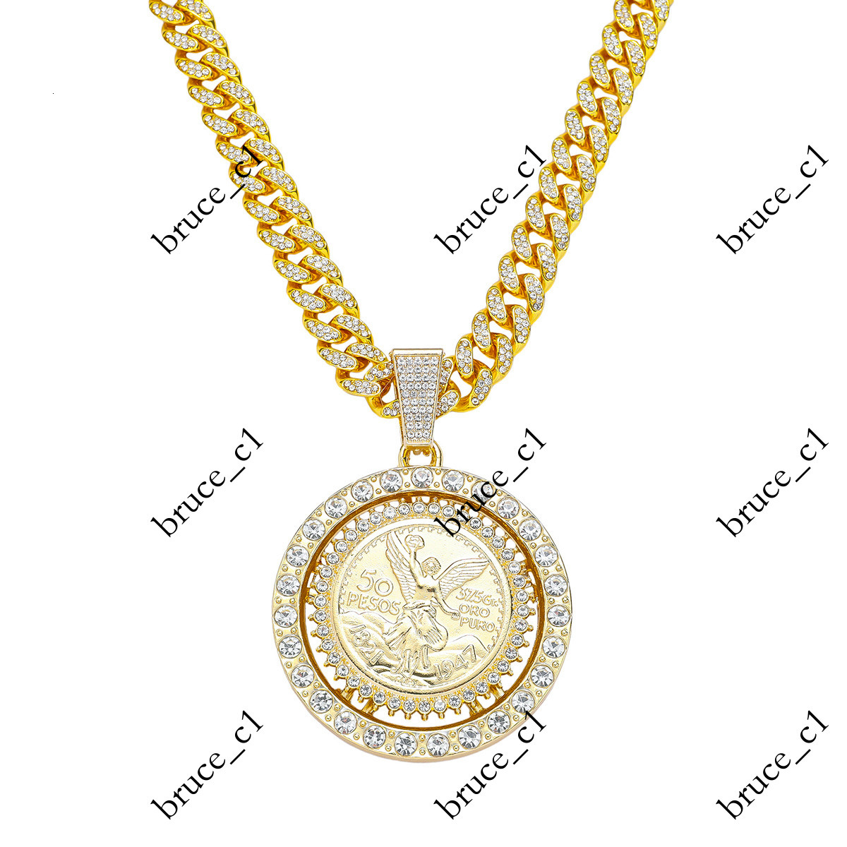 New European and American Cross-Border Men's Full Diamond Chain Hip-Hop Style Personality Rotating Angel Pendant Necklace