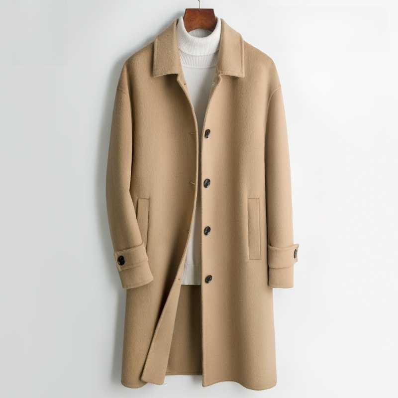 Short Men's Wool Blends Men's Double-Faced Woolen Coat Collar up Jacket Medium-Length Autumn Winter New Style Sheepskin Outerwear Business