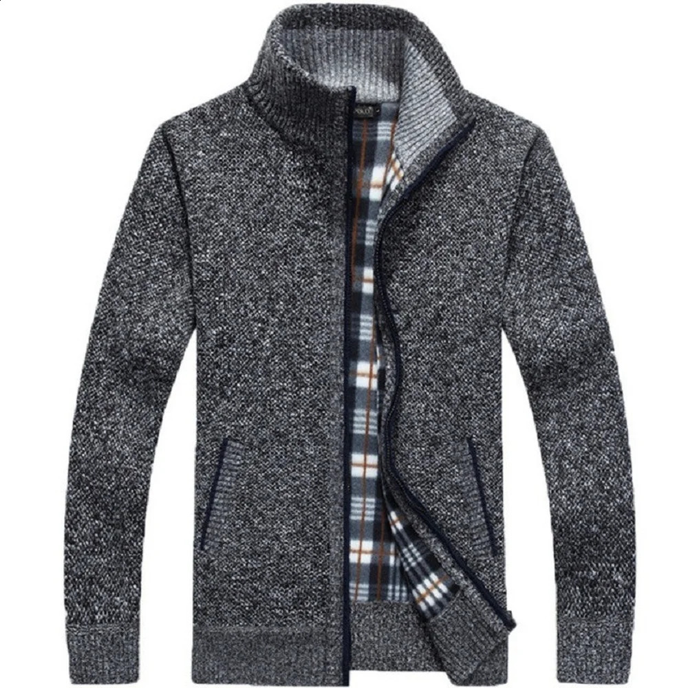 Winter Thick Mens Knitted Sweater Coat Men Long Sleeve Cardigan Fleece Full Zip Male Causal Plus Size Clothing for Autumn 260920