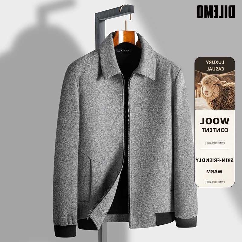 Wool Blends High End Men's 31.1% Wool Brand Fashion Autumn Winter Mens Woolen Jacket Classic Casual Overcoat With Zipper Windproof Coat Outerwe