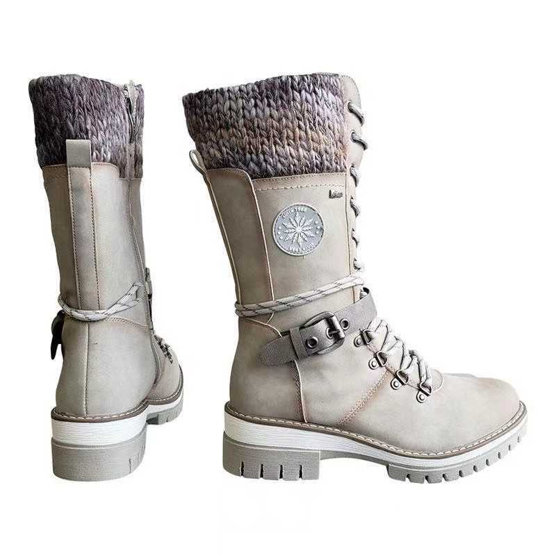 Plus-size women's Martin boots 2024 autumn/winter snow boots mid-calf chunky heel round-toe women's riding boots L26921