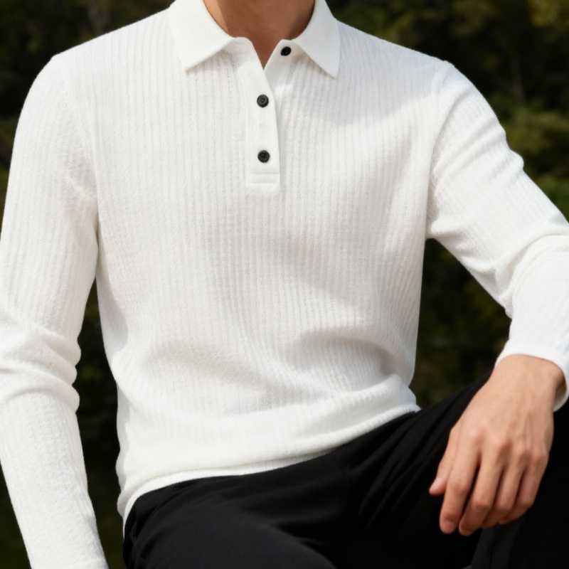 Casual Shirts New Men's Men's Business Casual Long Sleeved Solid Color Polo Shirt Summer Fashionable Breathable Comfortable Versatile Top