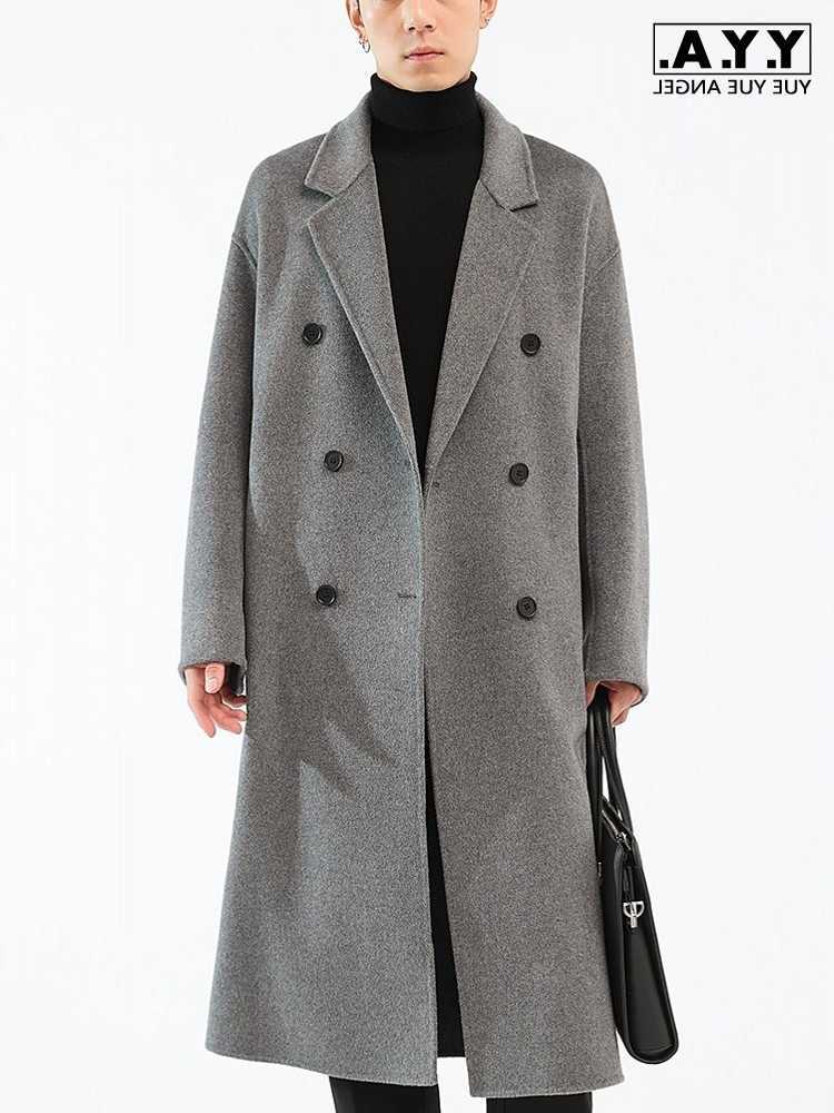 Autumn Blends Men's Winter Wool Mens Double Breasted 100% Wool Long Coat Double Sided Woolen Business Work Windbreaker Trench British Style Coa
