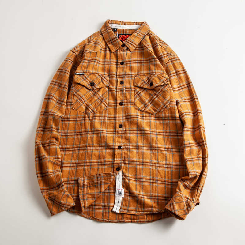 Pure Shirts Men's Men's Casual Cotton Brushed Flannel Plaid Shirt Vintage American Style Long Sleeve Warm Autumn/Winter Casual Hong Kong S