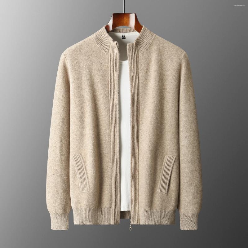 Men's Merino Wool Knitted Zipper Cardigan Casual Warm Loose Coat Autumn Winter Mock Neck Jacket Tops Wear.