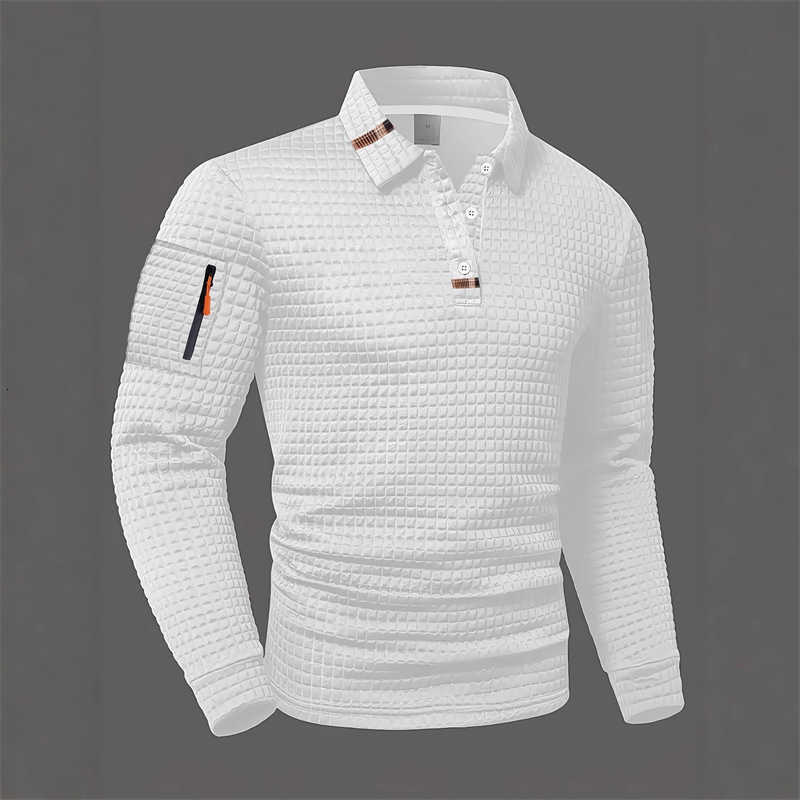 long-sleeved Men's Casual Shirts Men's polo shirt available in 5 colors suitable for spring and autumn. White collar button design zipper