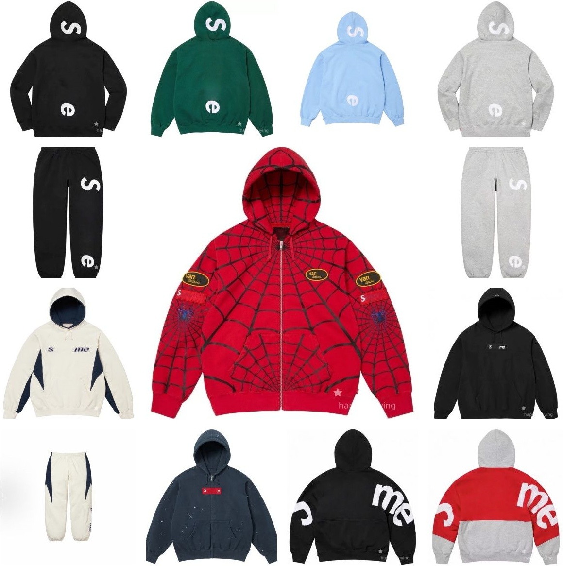 Surperme Long Sleeves Hoodies Spider web Letters Sportswear Men's Women's Solid Color Sweatshirt Hip Hop Street Versatile Fashion Sweatpan