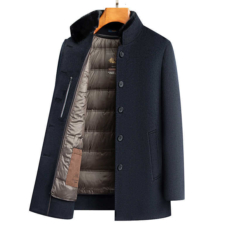 Mini cappotto double face da uomo in visone di media lunghezza in misto lana per persone di mezza età e anziani Fodera interna in piuma staccabile C