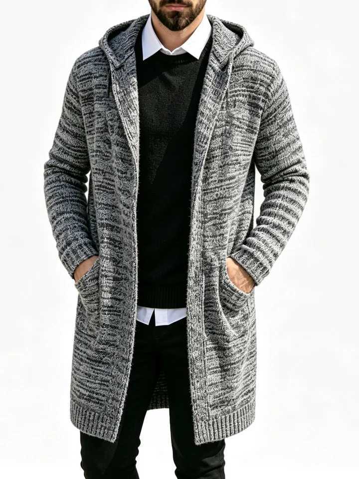 Men Long Hooded Knitted Cardigan Open Front Sweater Coat with Pockets Casual Loose Long Slve Knit Outwear Autumn Winter Men's Q260921