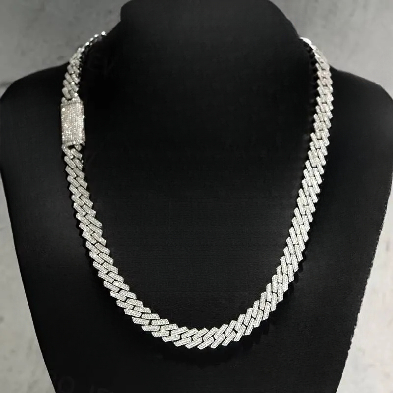 Fashion Coutom Men Ice Miami 8mm Real S925 Sterling Silver Vvs Moissanite Cuban Link Necklace Chains