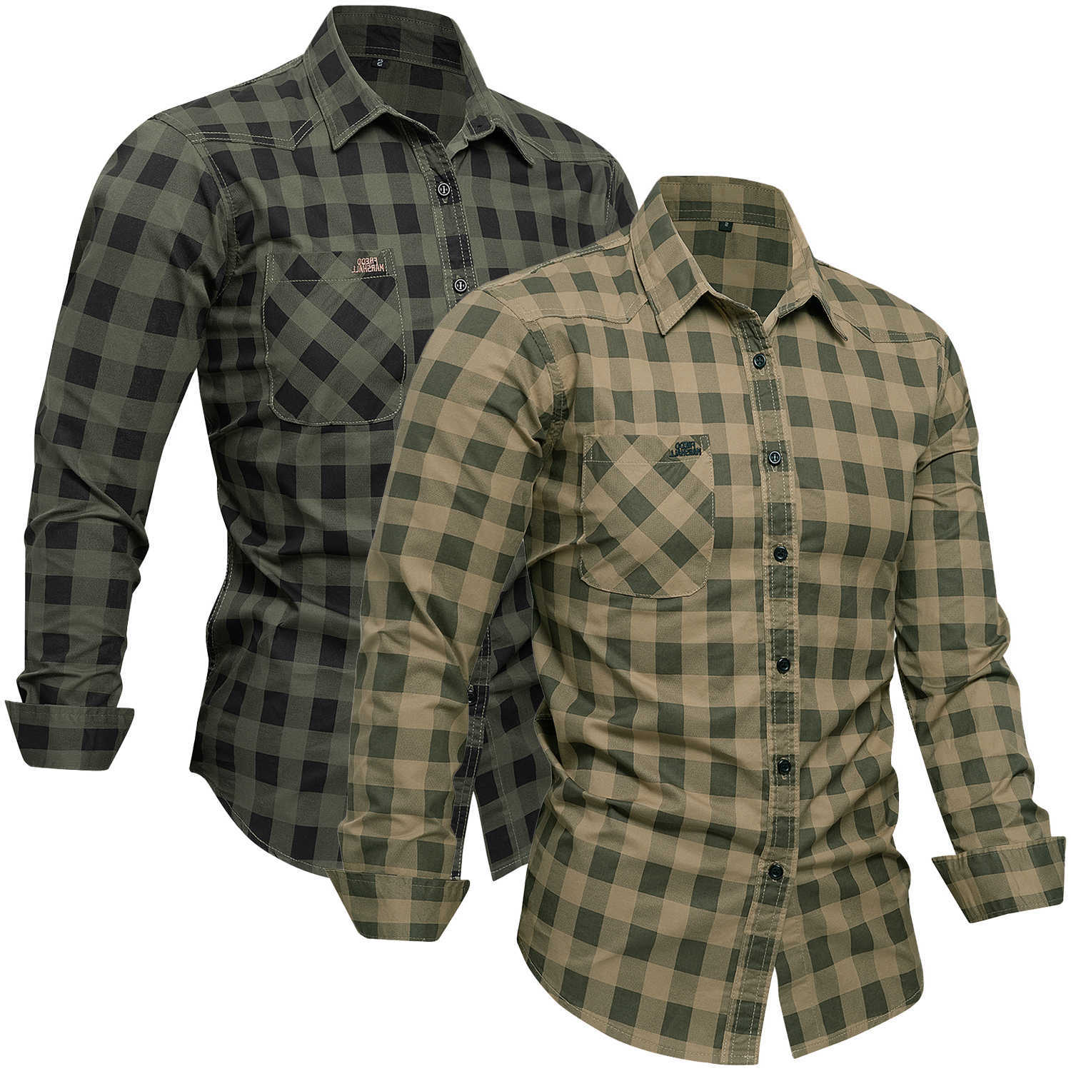 Casual Shirts 2025 Autumn Men's New Fashion Men's 100% Cotton Plaid Shirt Tops Casual Button Down Long Sleeve Letter Embroidery Shirts wit