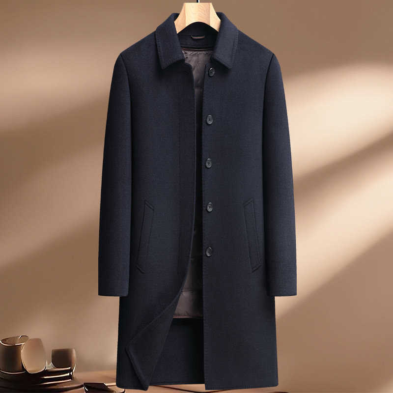 High Blends Men's Quality Wool Men's Long-Length Duck Down Liner Woolen Coat Business Casual Windbreaker Puffer Jacket Solid 52% Wool Top
