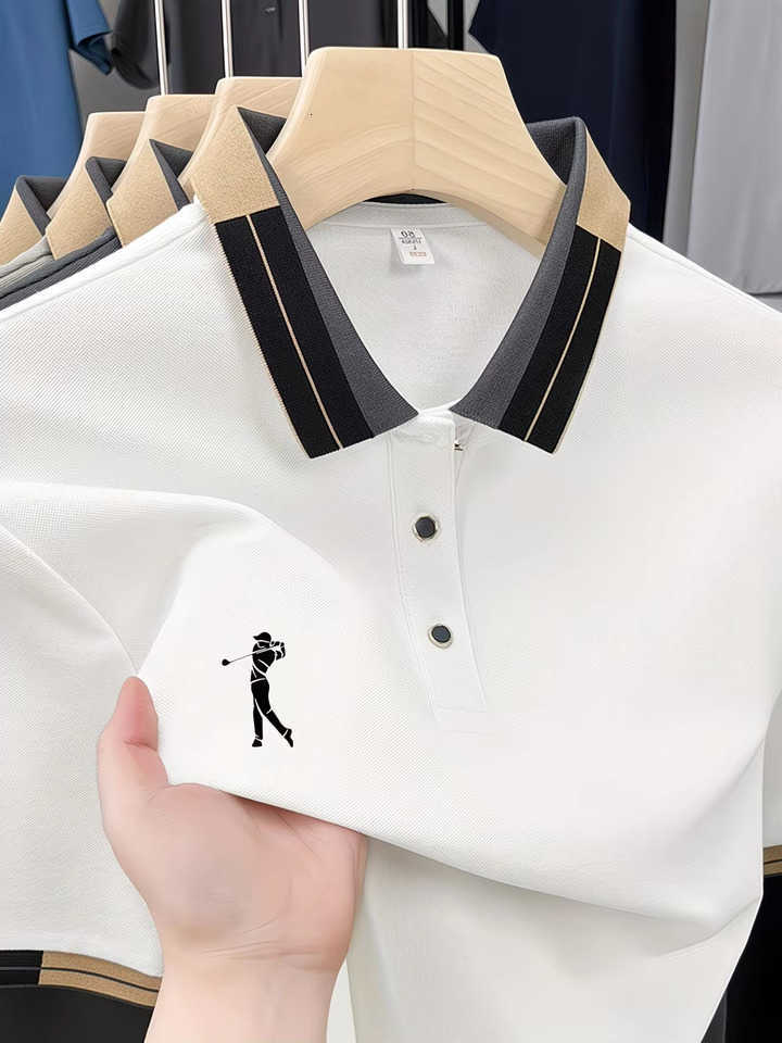 Men's Shirts Men's Summer Casual Business Casual Polo Shirt Classic Short Sleeve Breathable Loose Fit Color Block Collar Versatile Fashion