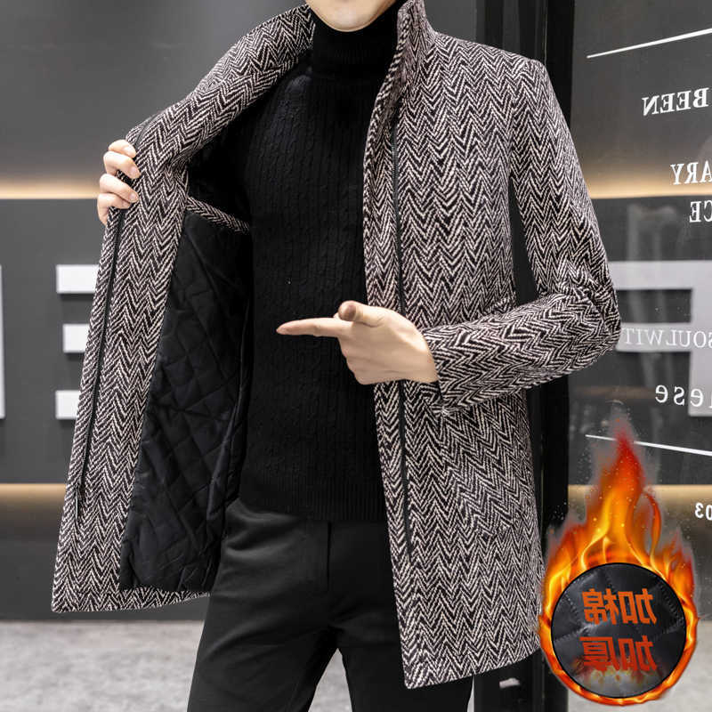Wool Blends Korean Medium Men's Length Woolen Jackets Men Versatile Casual Business Trench Coat Slim Thick Warm Streetwear Windbreaker Overcoat