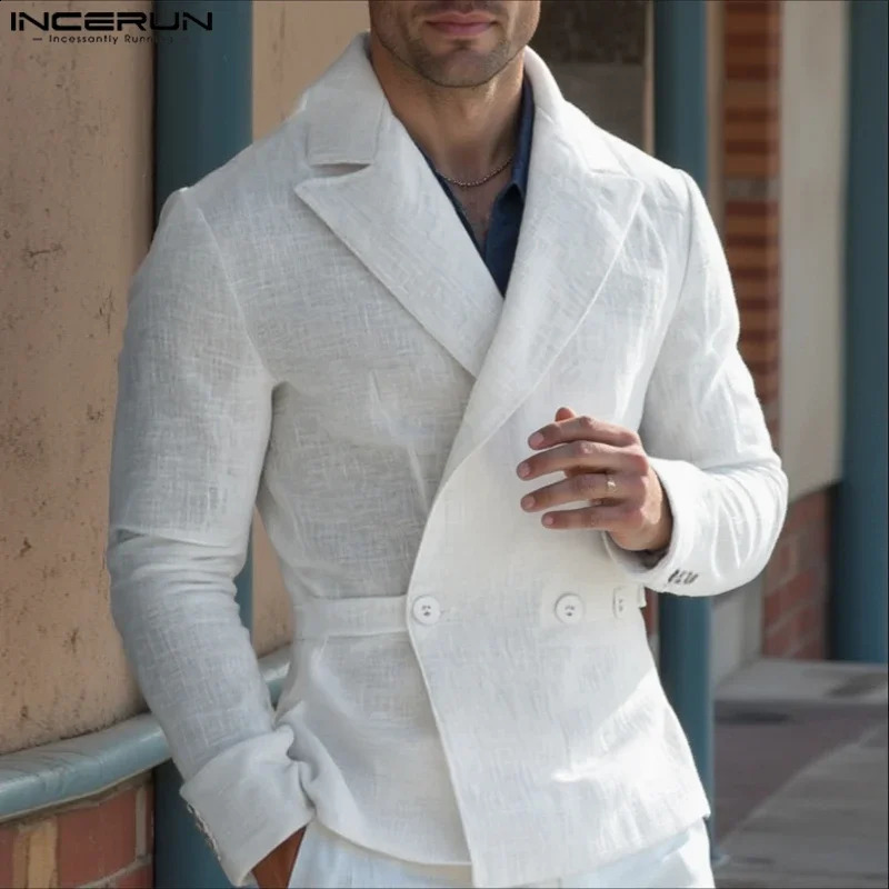 INCERUN Men Blazer Solid Color Lapel Long Sleeve Button Casual Male Suits Streetwear Autumn Fashion Thin Coats Outerwear 260921
