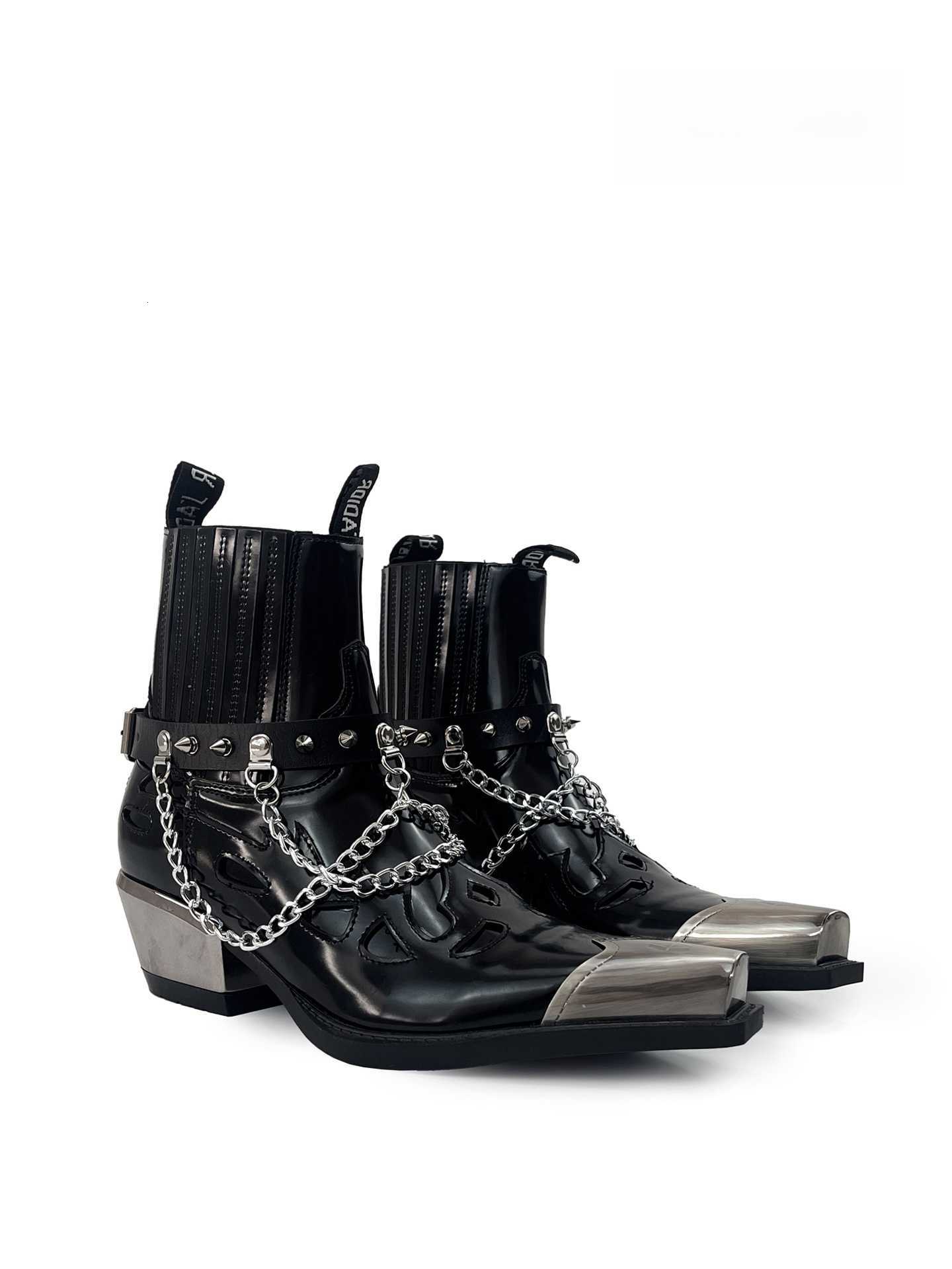 MibVias Botas de vaquero occidental Estilo punk Hombres Mujeres Botas Chelsea Corto Metal Pesado Botines oscuros Juventud Invierno Suela de goma H26