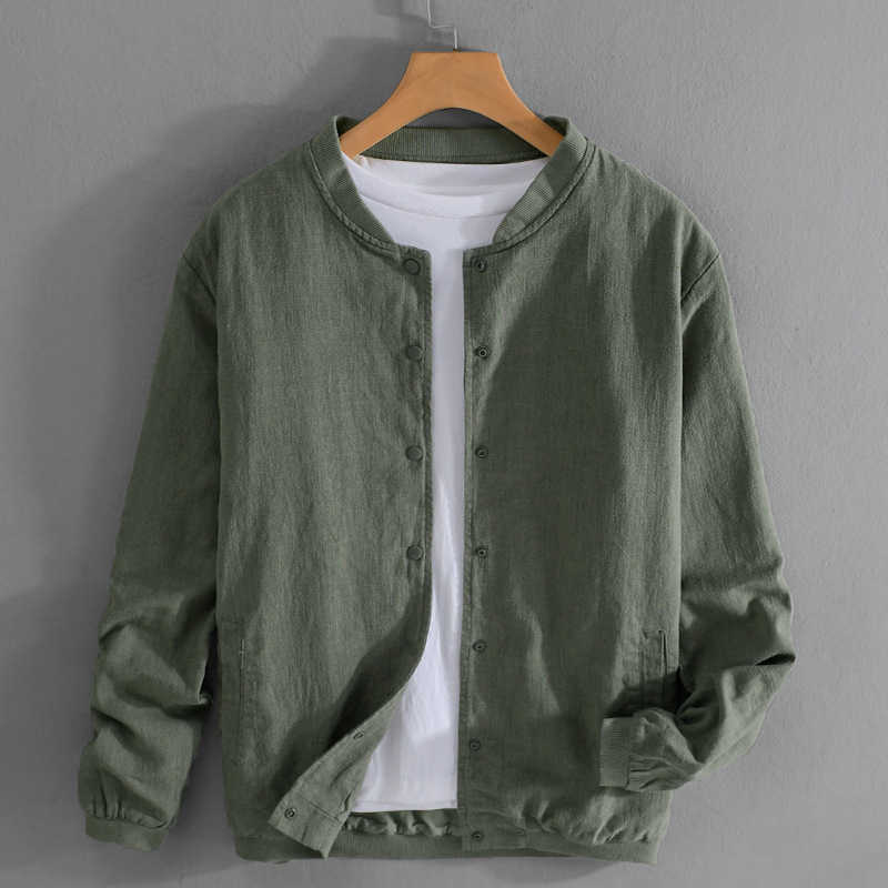 Men's Shirts Men's Spring Casual Autumn Clothing Linen Jacket Cotton and Linen Men's Jacket Simple Stand Collar Casual Loose Travel C