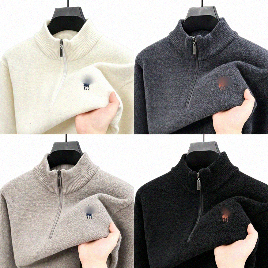 RalfLoren designer Mens Zipper Sweater Trendy Casual Loose Embroidered Autumn Winter Solid Color Knitted Cardigan Wholesale F6Mf#
