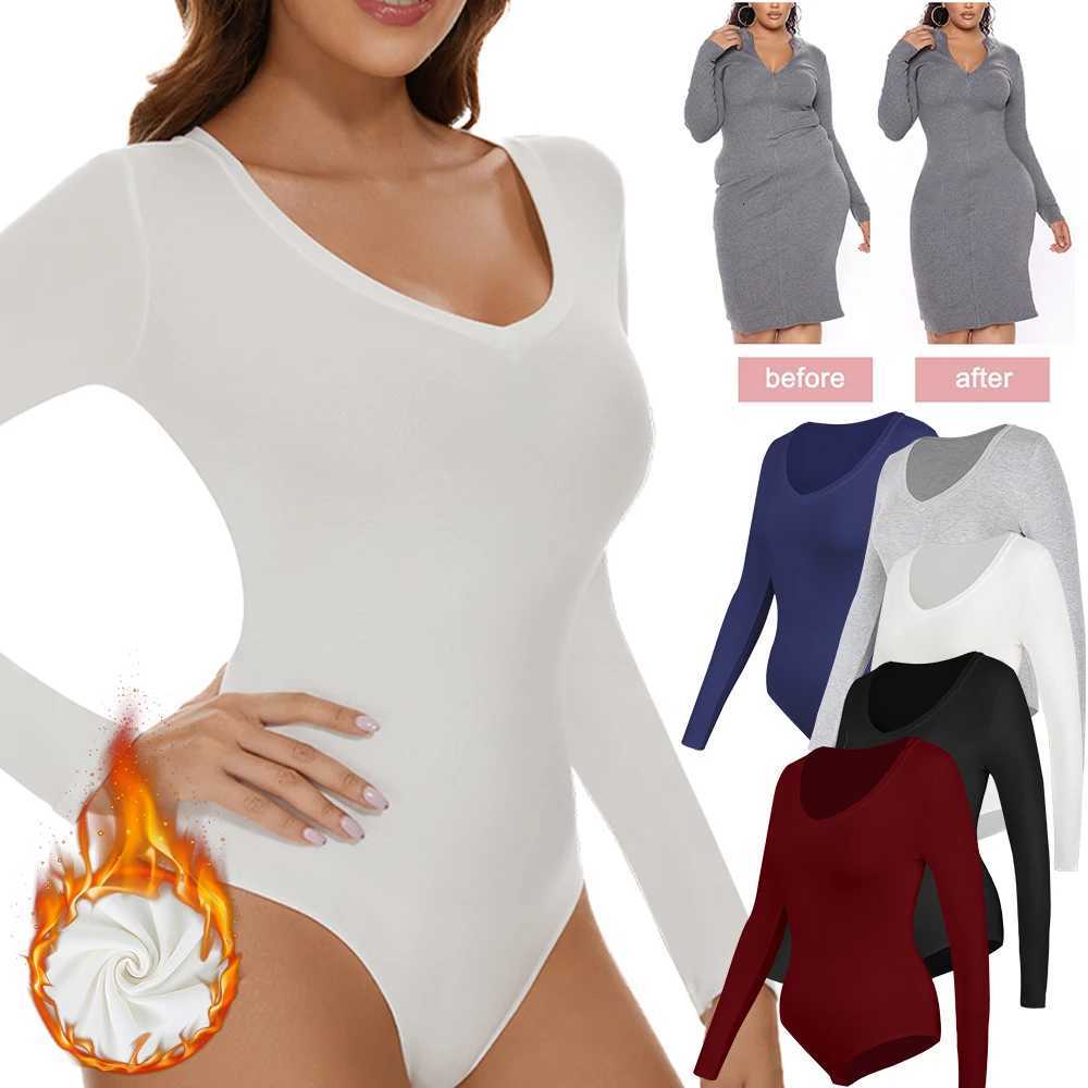 Women's T-Shirt Thermal Underwear Tops Sexy V-Neck Low Cut Long Sleeve Bodysuits for womens Keep Warm Compression Cold Weather Bottoming Shirt