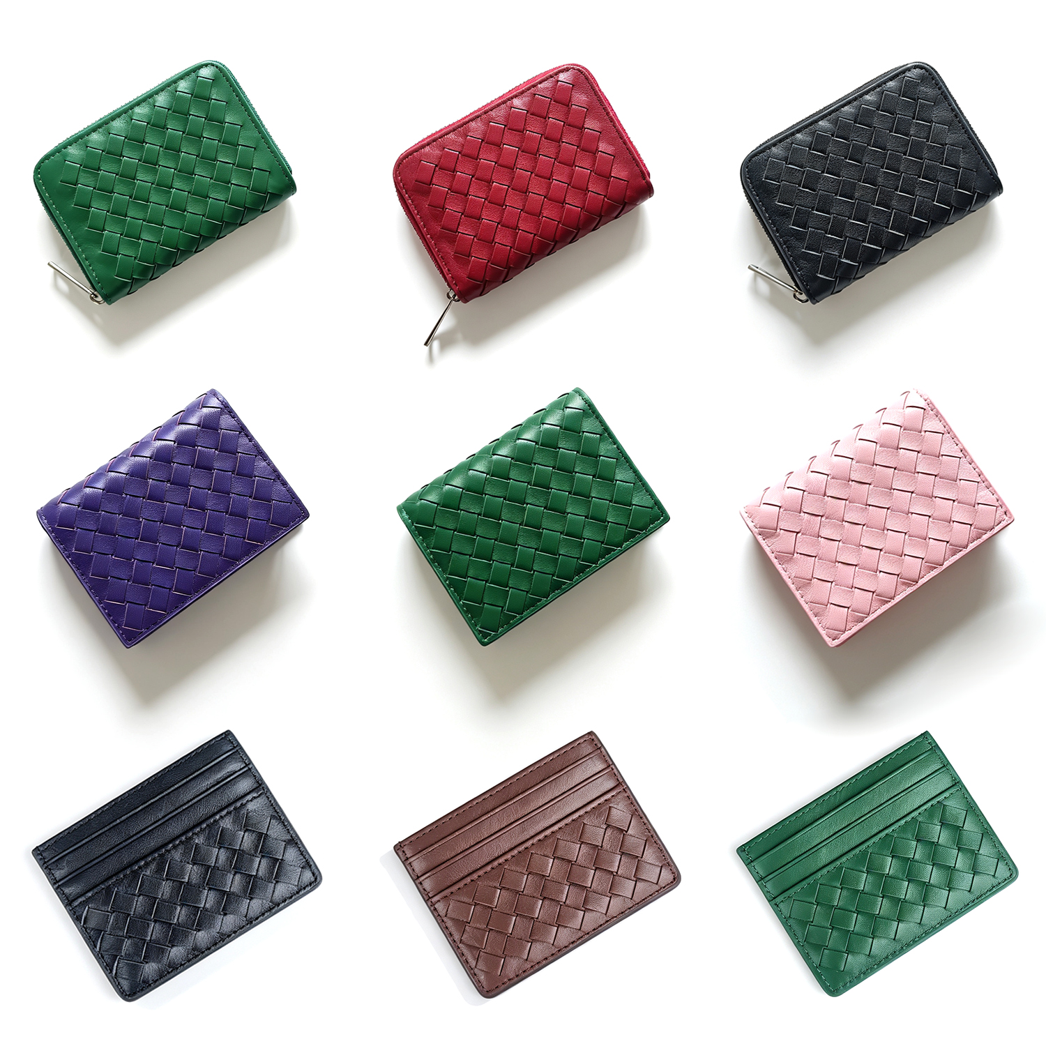 10a Fashion Zipper Wallet green Woven Genuine Leather Credit Card Holder mens womens Organizer Wallets luxury Designer Mini key pouch black Coin Pur