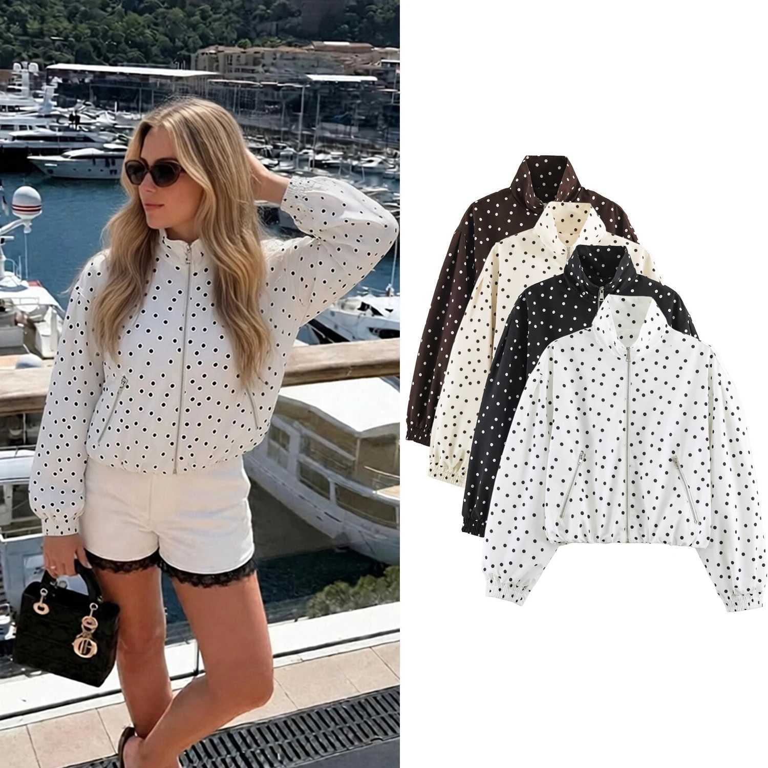 Polka Women's Jackets Women's Chic Dot Printed Jacket Spring Autumn Female Stand Collar Long Sleeved Zipper Casual Coats Lady Y2K Street O