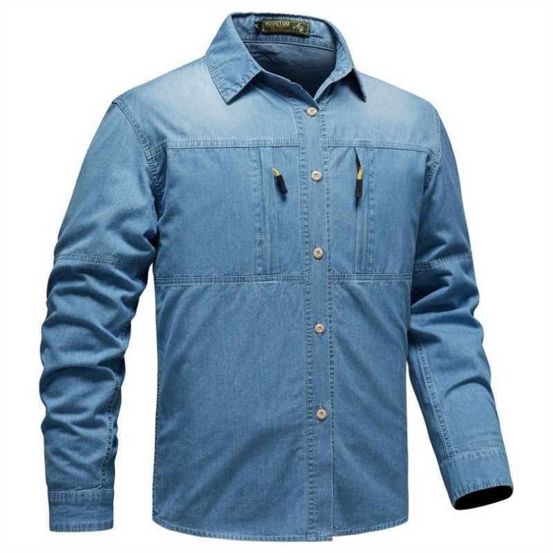 Casual Shirts New Fashion Men's Men Classic Light Blue Long Sleeves Denim Shirts Trendy Loose Jeans Shirts Quality Man Cotton Comfortable Shirt