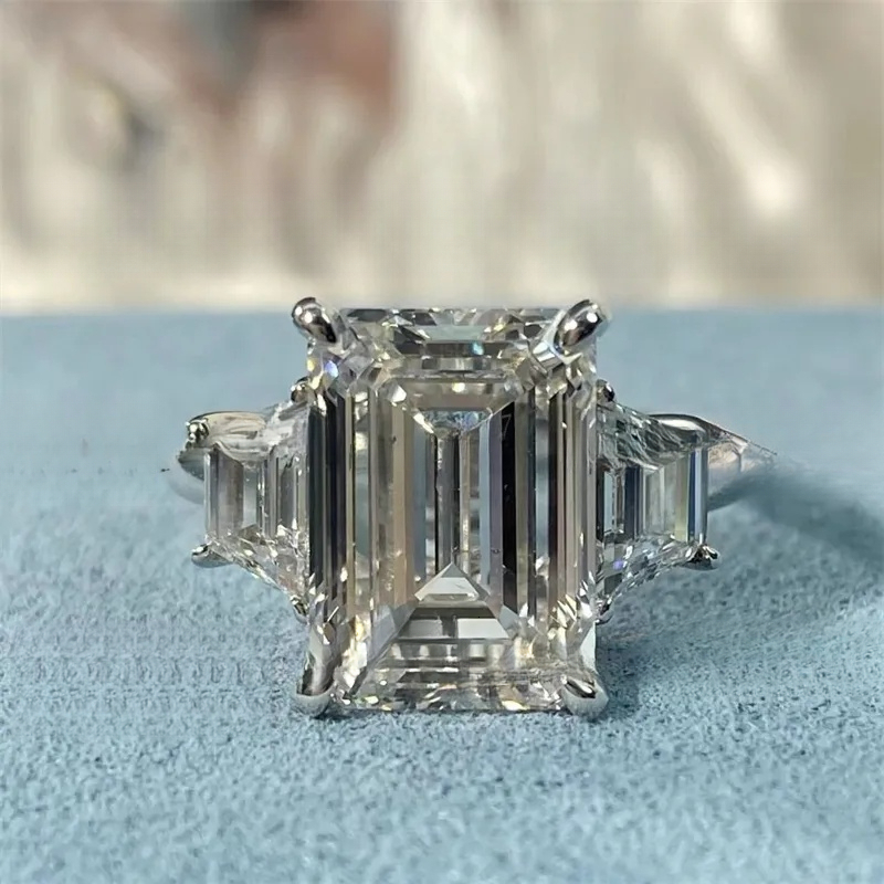 10K 14K 18K White Gold IGI Certificated Lab Grown Diamond 5CT Vintage Engagement Emerald Cut Ring