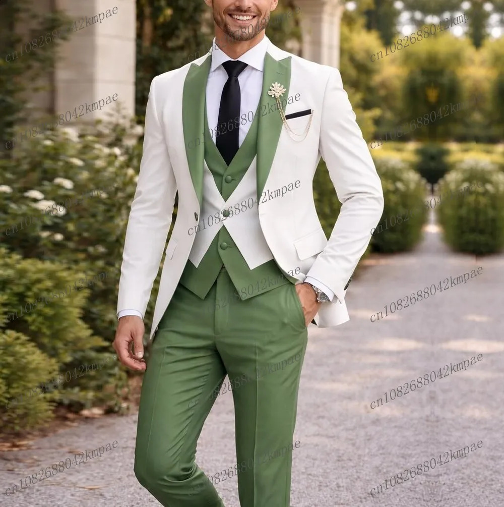 Abito da uomo formale bianco e verde menta Sposo Groomsman Festa di nozze Prom Business Smoking maschile 3 pezzi Set Blazer Gilet Pantaloni 260920