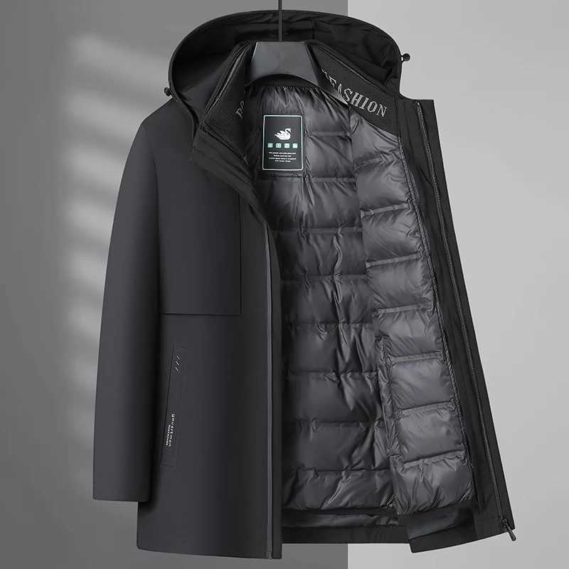 High-quality Middle-aged Men's Three-Piece Hooded Detachable Down Jacket Business Thickened White Duck Down Coat Q260921