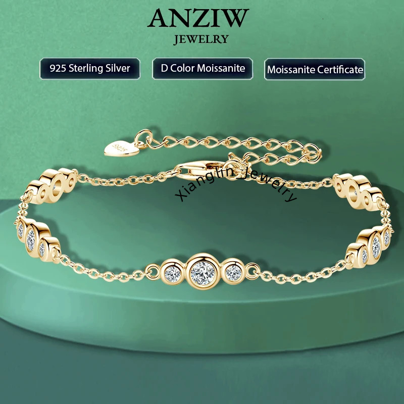 Anizw 2024 New 18k Gold Plated Bracelet 925 Silver Chain 2mm D Color Bezel Moissanite Bracelets Fashion Women's Jewelry Gifts