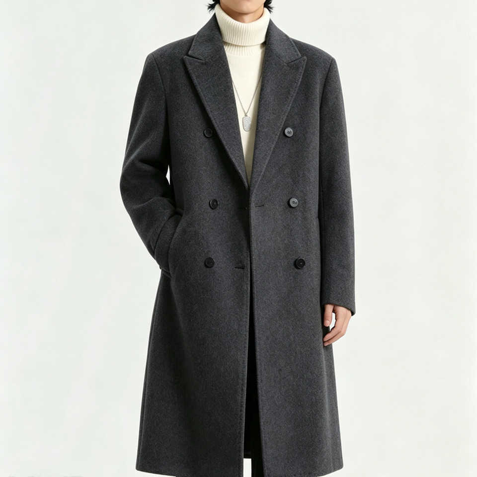 Mens Men's Wool Blends Modern Overcoat Double Breasted Notch Lapel Mid Long Wool Blend Fabric Side Pockets Loose Straight Business Casual Offic