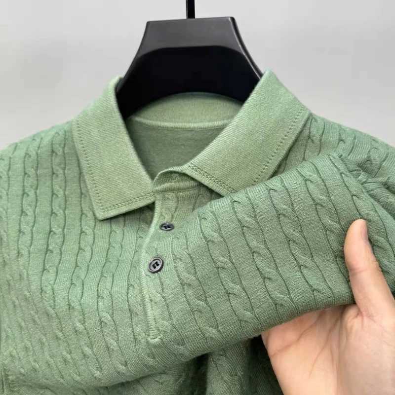 High quty men's knitted sweater autumn winter fashionable flip collar jacquard boutique Korean style pullover sweater T-shirt Q260921