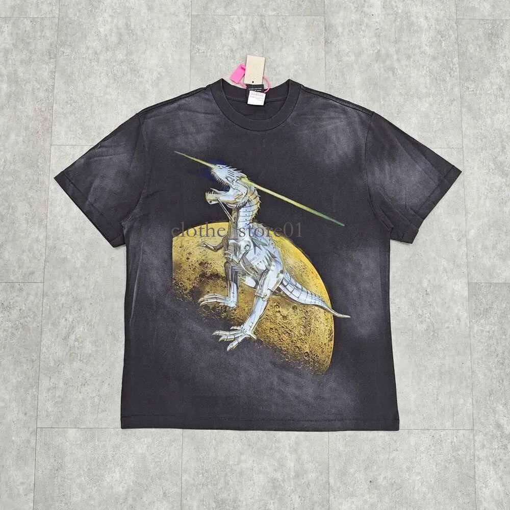 Saint Michael Cyber Punk Dinasour Stampa Design congiunto Top casual T Grafica vintage Stampa cotone Strtwear T-shirt retrò per uomo Distress e lava