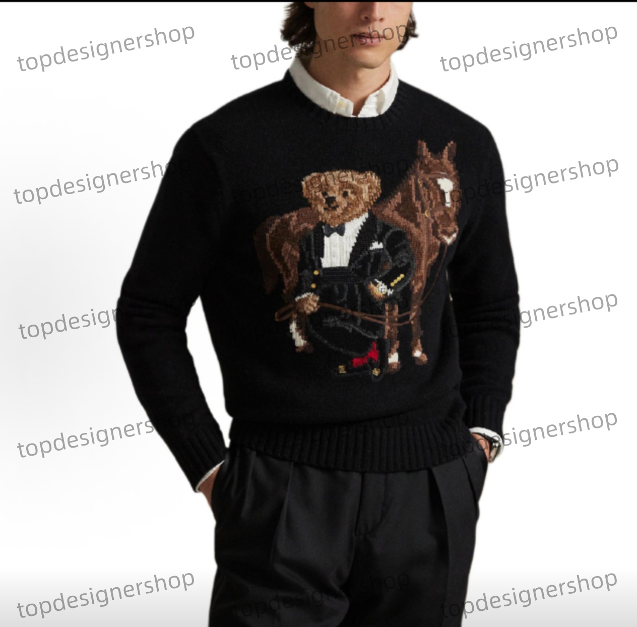 Classic Designer Mens Sweaters Crew Neck Knitted Jumpers Embroidery Bear American Flag Sweater Trendy Winter HighEnd Comfortable Cotton Men Pullover