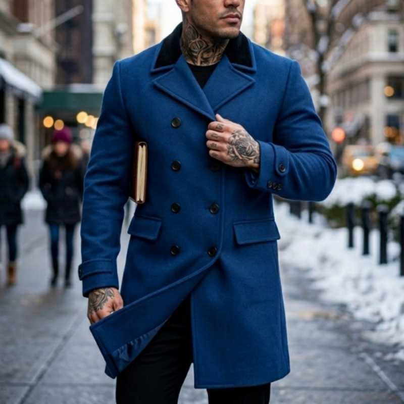 Winter Men's Mens Wool Blends Colour-Block Jacket Business-Casual Suit Jacket Double-Breasted Streetwear Commuter Wear Men's Winter Jacket
